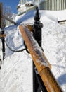 Ice-Coated Wooden Railing at Montmorency Falls Royalty Free Stock Photo