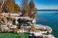 Ice coats the rocky Lake Michigan shoreline. Royalty Free Stock Photo