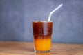 Ice coffee, americano coffee with orange in cafe