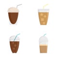 Ice coffee cream cold cup icons set, flat style Royalty Free Stock Photo