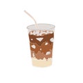 Ice coffee cup. Cold espresso tonic with milk in transparent glass. Ice latte summer drink. Abstract feminine vector