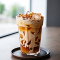 Ice Coffee Glass. Cool Cappuccino, Latte, Flat White, Americano With Milk. Iced Refreshing Drink. AI generated