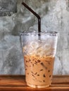 Ice coffee in plastic cup and brown tube Royalty Free Stock Photo