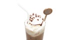 Ice coffee in tall glass with cream, chocolate sauce and curl Royalty Free Stock Photo