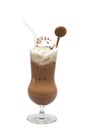 Ice coffee in tall glass with cream, chocolate sauce and curl Royalty Free Stock Photo