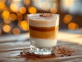 Ice coffee in a tall glass with cream poured over black table. Cold summer drink on a dark background Royalty Free Stock Photo