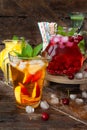 Ice cold beverages with fresh fruits