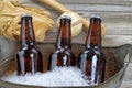 Ice Cold Bottle Beer and Baseball Stuff Royalty Free Stock Photo