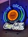 Coca Cola, Neon sign with Old clock inside Royalty Free Stock Photo