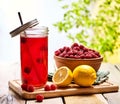 Ice cold drink glass with raspberry and lemon cocktail . Royalty Free Stock Photo