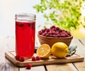 Ice cold drink glass with raspberry and lemon cocktail . Royalty Free Stock Photo