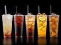 Ice cold drinks in plastic cup with straws Royalty Free Stock Photo