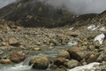 Ice cold Lachung river flowing out of glacier at Yumesamdong, Zero point,Sikkim, India. Altitude of 15,300 feet, last outpost of Royalty Free Stock Photo