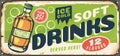 Ice cold soft drinks bottle retro sign