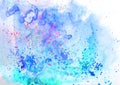 Ice cold winter Christmas hand painted isolated watercolor backdrop with paint splashes on white background in pink, blue, cyan Royalty Free Stock Photo