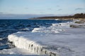 Ice covered flat rock coast Royalty Free Stock Photo