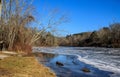Ice-covered Housatonic River on a winter`s day