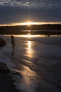 Ice covered lake at sunset Royalty Free Stock Photo