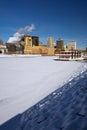 Ice covered Mississippi River with Saint Paul skyline, Minnesota, USA