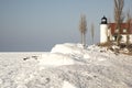 Ice covered Point Betsie Lighthouse, Lake Michigan Royalty Free Stock Photo