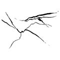 Ice crack realistic sketch Black line isolated no white. Fissure broken earth effect transparent background. Icy