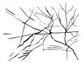 Ice crack realistic sketch Black line isolated no white. Fissure broken earth effect transparent background. Icy