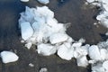 Ice cracked and melting on street in Hokkaido Japan