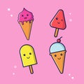 ice cream set vector kawai style