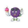 With ice cream acai berries cartoon character for health