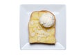 Ice cream and almond slice on toast Royalty Free Stock Photo