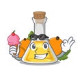 With ice cream apricot oil isolated with the mascot