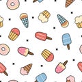 Ice cream background seamless vector pattern hand drew the design in cartoon style