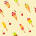 Ice cream background. Sugar dessert cute cartoon pattern. Vector colorful wallpaper with sweet ice cream Royalty Free Stock Photo