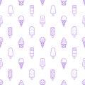 Ice cream background, sweet food seamless pattern. Vanilla icecream, frozen yogurt, popsicle lolly line icons. Summer Royalty Free Stock Photo