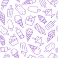 Ice cream background, sweet food seamless pattern. Vanilla icecream, frozen yogurt, popsicle lolly line icons. Summer Royalty Free Stock Photo