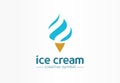 Ice cream ball creative symbol concept. Waffle cone, whipped dessert, cold food cafe abstract business logo. Tasty soft