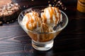 Ice cream balls with caramel Royalty Free Stock Photo