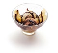 Ice-cream balls with pieces of pear Royalty Free Stock Photo
