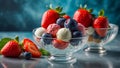 ice cream balls with strawberries, blueberries in glass bowls snack Royalty Free Stock Photo