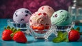 ice cream balls with strawberries, blueberries in glass bowls refreshment Royalty Free Stock Photo