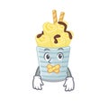Ice cream banana rolls mascot cartoon character design with silent gesture