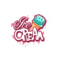 Ice cream banner with pink drops. Vector illustration