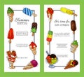 Ice cream banner summer natural fresh and cold sweet food vector illustration. Healthy homemade tasty dairy cone