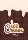 Ice Cream banner with wafer background. Cafe menu, ice cream dessert poster, food packaging design.