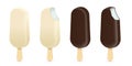 Ice cream bars, 3d eskimo set, realistic sundae on stick with vanilla flavor and glaze