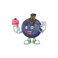 With ice cream blackcurrant fruit of cartoon character shape.