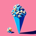 Ice cream in a blue waffle cone on a pink background. 3d rendering AI generated