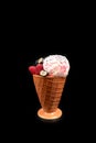 Ice cream with blueberries, blackberries and raspberries on a black background.  Copy space Royalty Free Stock Photo