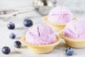 Ice Cream with Blueberry Flavor in Waffle Cup