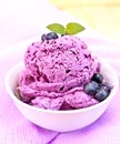 Ice cream blueberry with mint in bowl on napkin Royalty Free Stock Photo